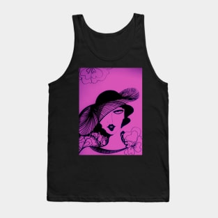 RETRO OP ART DECO LADY WITH HAT SEVENTIES ART PRINT LILAC AND INDIGO Tank Top